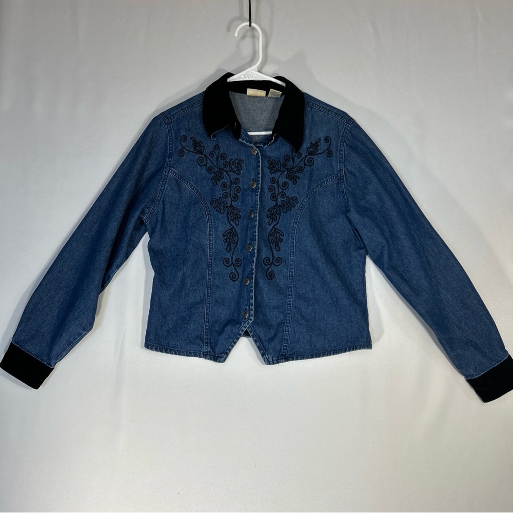 New River Embroidered Denim Jacket with Black Accents